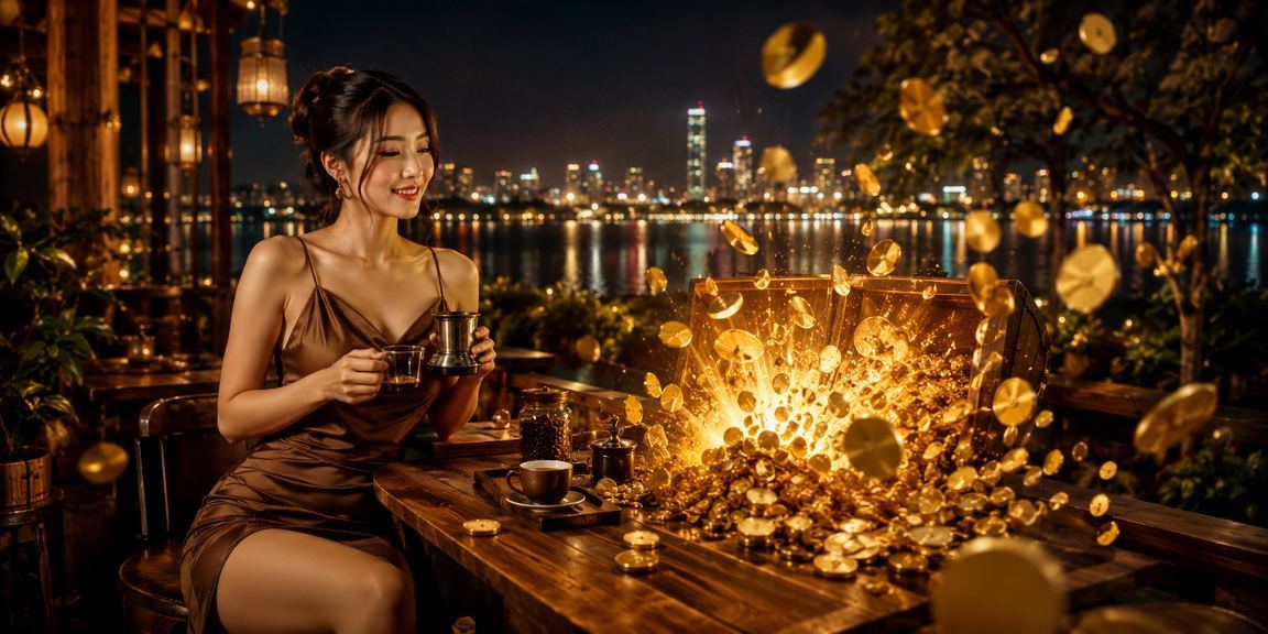 Người dùng Hà Nội nhâm nhi cà phê và kiểm tra thông tin cá cược trên laptop tại quán quen